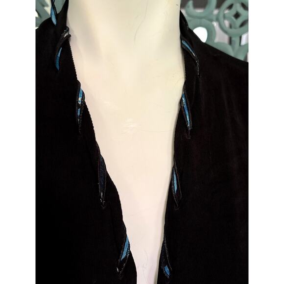 CHICO'S Travelers Open Front Cardigan-Slinky Black Knit w/Blue Ribbon-L/S Size 3 - Picture 2 of 7